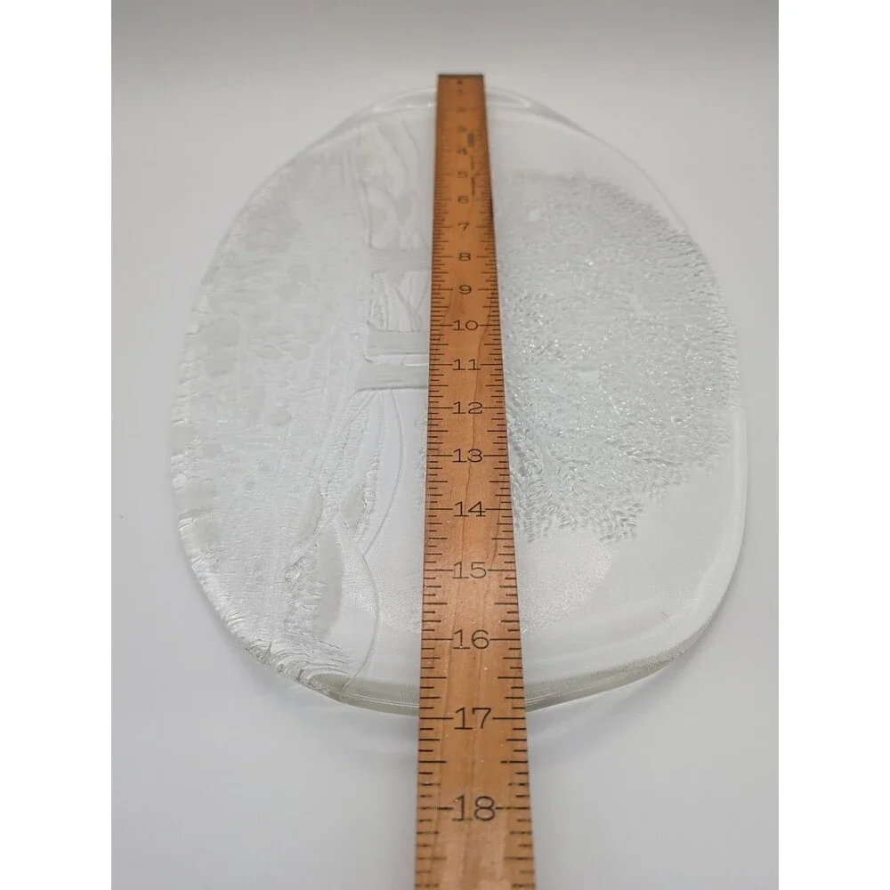 Kosta Boda Vtg Crystal Art Glass Plate Tray Platter Forest Holiday Gift BIG